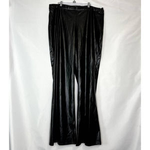 Pretty Little Thing Plus Size Woman Black Flared Faux Leather Wide Leg Pants 2XL
